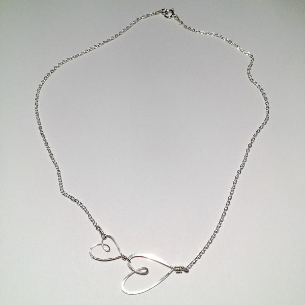 sterling silver 2 small open hearts necklace with fine chain, Beth Jewelry