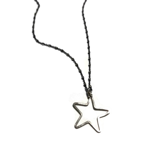 Oxidized Sparkly Chain Star Necklace