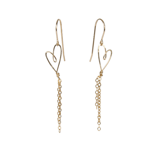 handmade delicate gold-filled tiny heart earrings with dangly chains