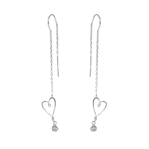 tiny heart threader earrings with pearl