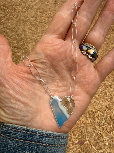 Sea of Love Colored Heart Necklace with Paper Clip Chain