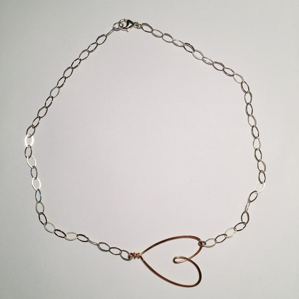 silver & gold sideways heart necklace