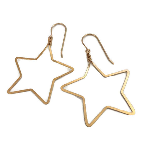 Beth Jewelry handmade lightweight big star earrings, silver, gold or rose gold