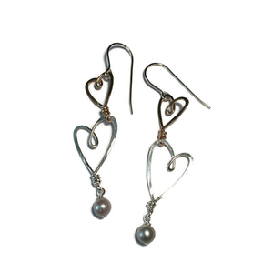 Beth Jewelry, handmade 2 heart earrings