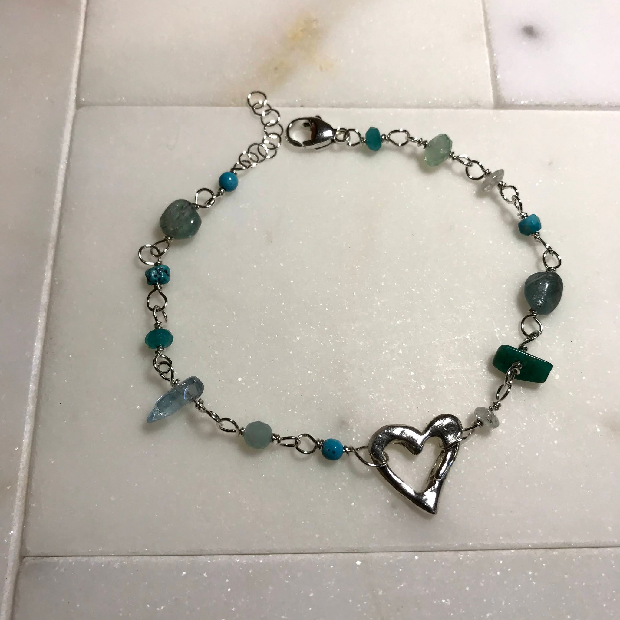 Blue Beaded Open Heart Bracelet