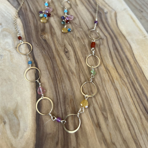 Circles Necklace with Multi-Colored Stones