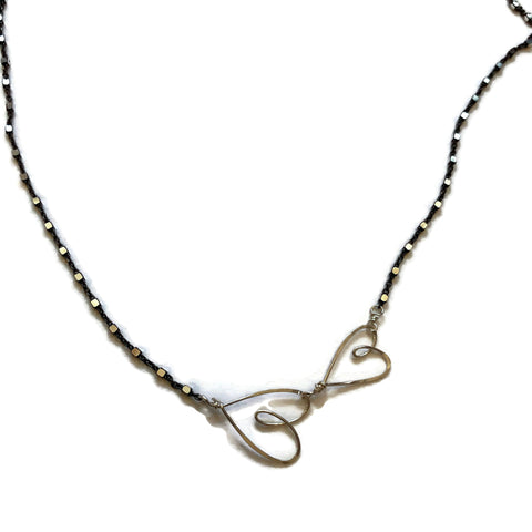 Oxidized 2 Tiny Hearts Necklace