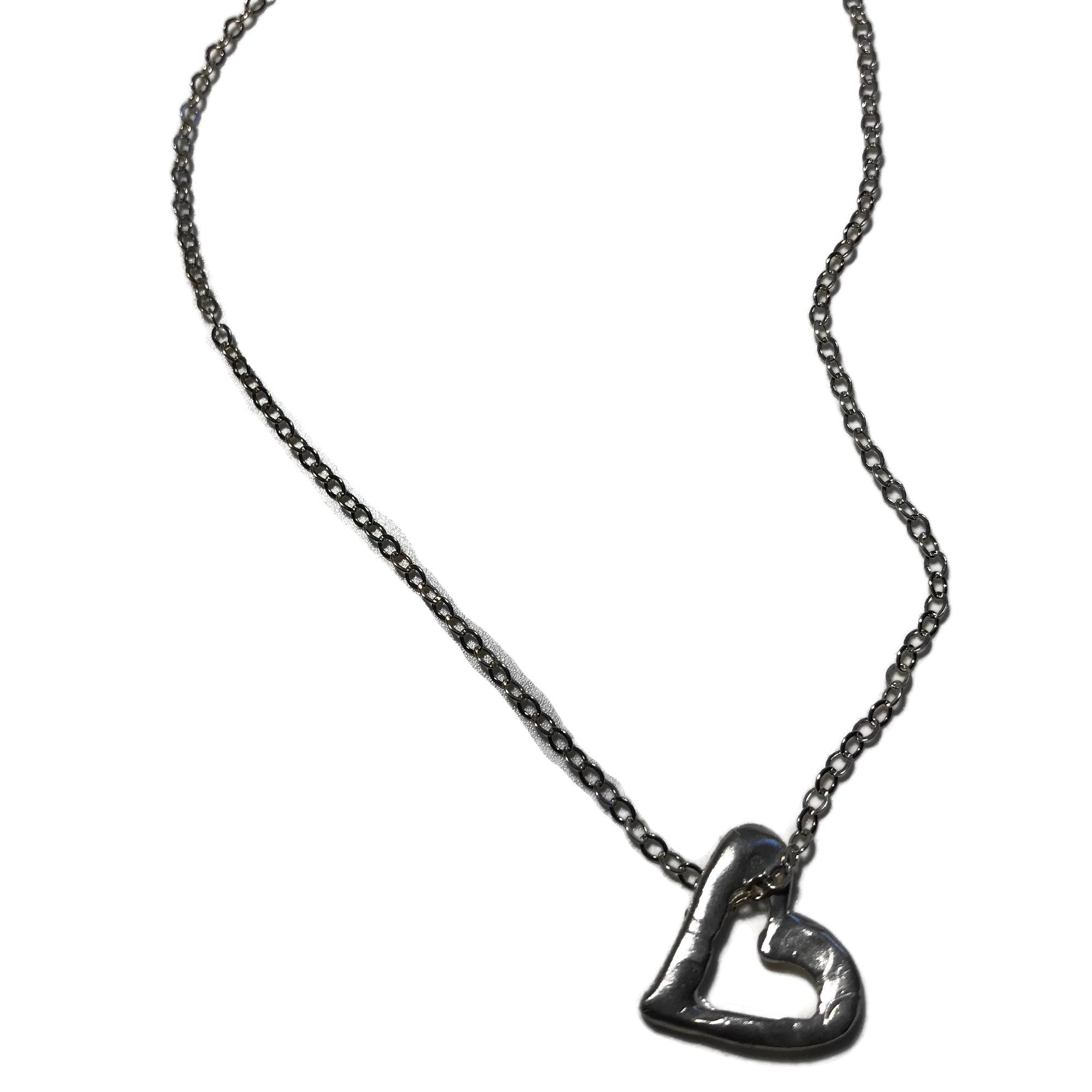 silver hand-carved open heart pendant on delicate silver chain necklace