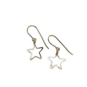 handmade small open star earrings, silver, gold, rose gold, beth jewelry
