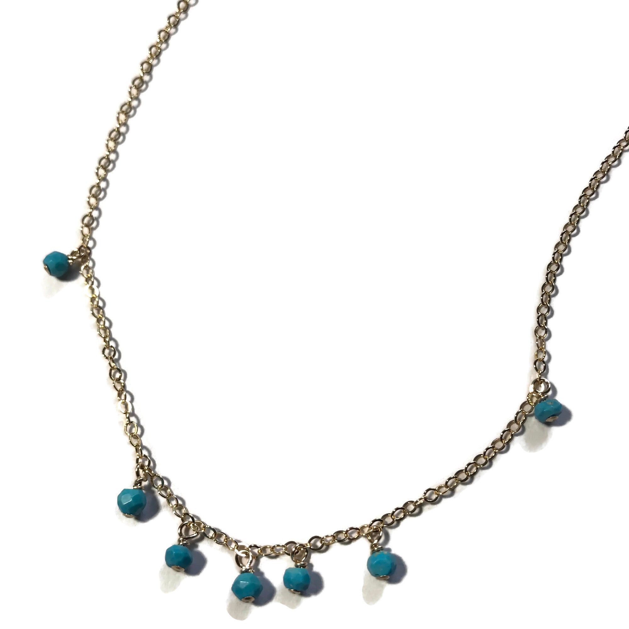 gold-filled delicate necklace with tiny turquoise beads