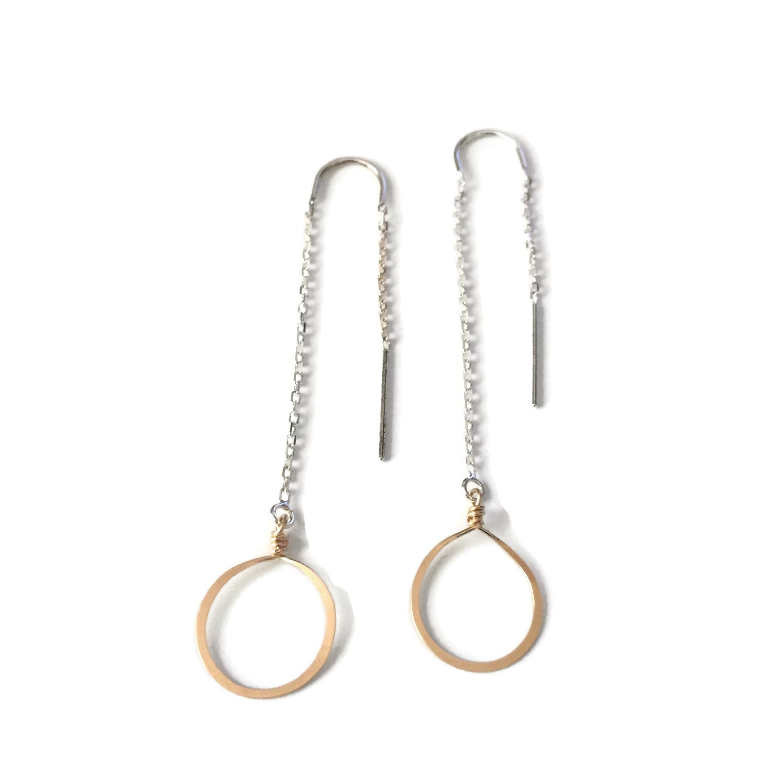 handmade sterling silver circle threader earrings