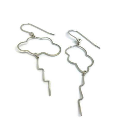 beth jewelry handmade silver and gold lightning bolt and cloud earrings