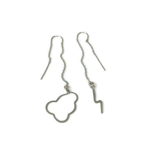 Beth Jewelry, mismatched tiny cloud and lightning bolt threader earrings