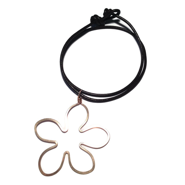 Beth Jewelry, handmade flower necklace on leather