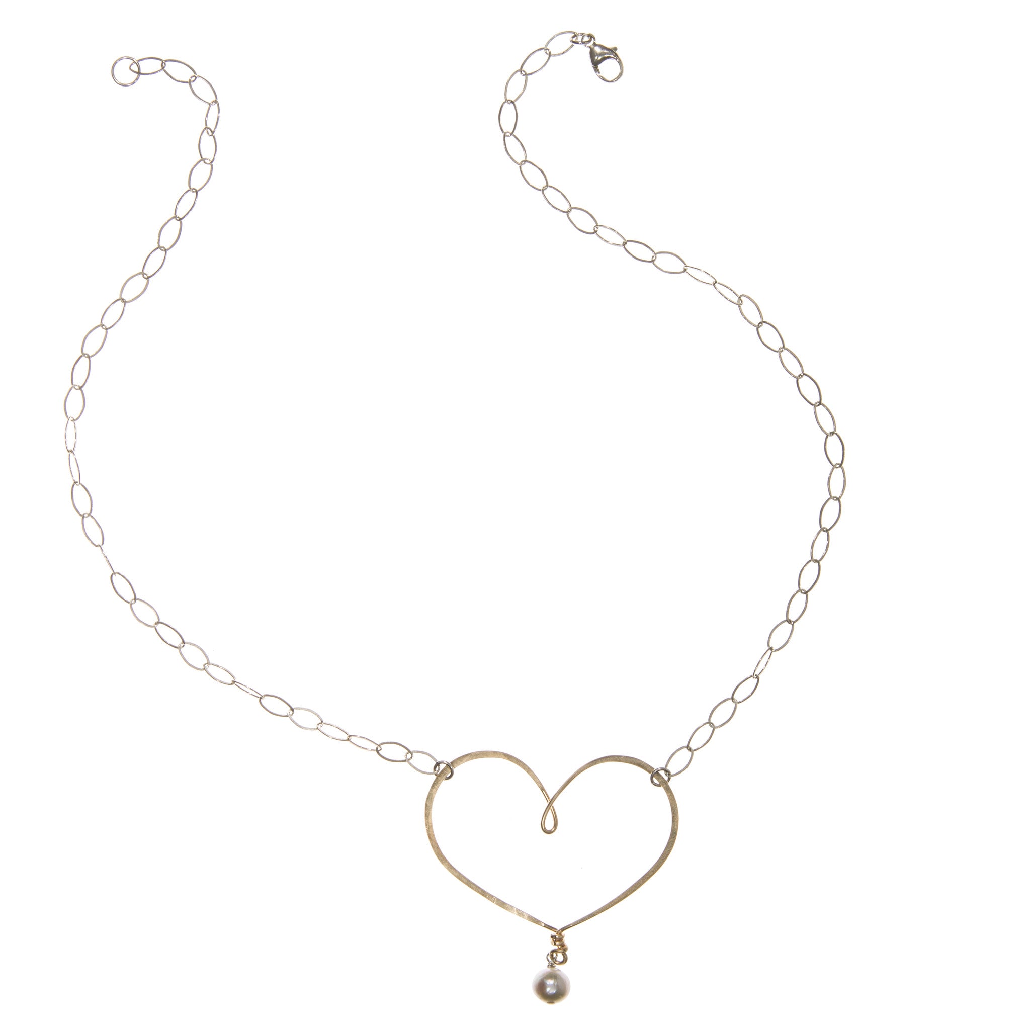 silver & gold-filled handmade classic heart necklace with pearl