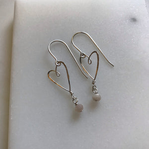 Tiny Heart Earrings with Pink Beads
