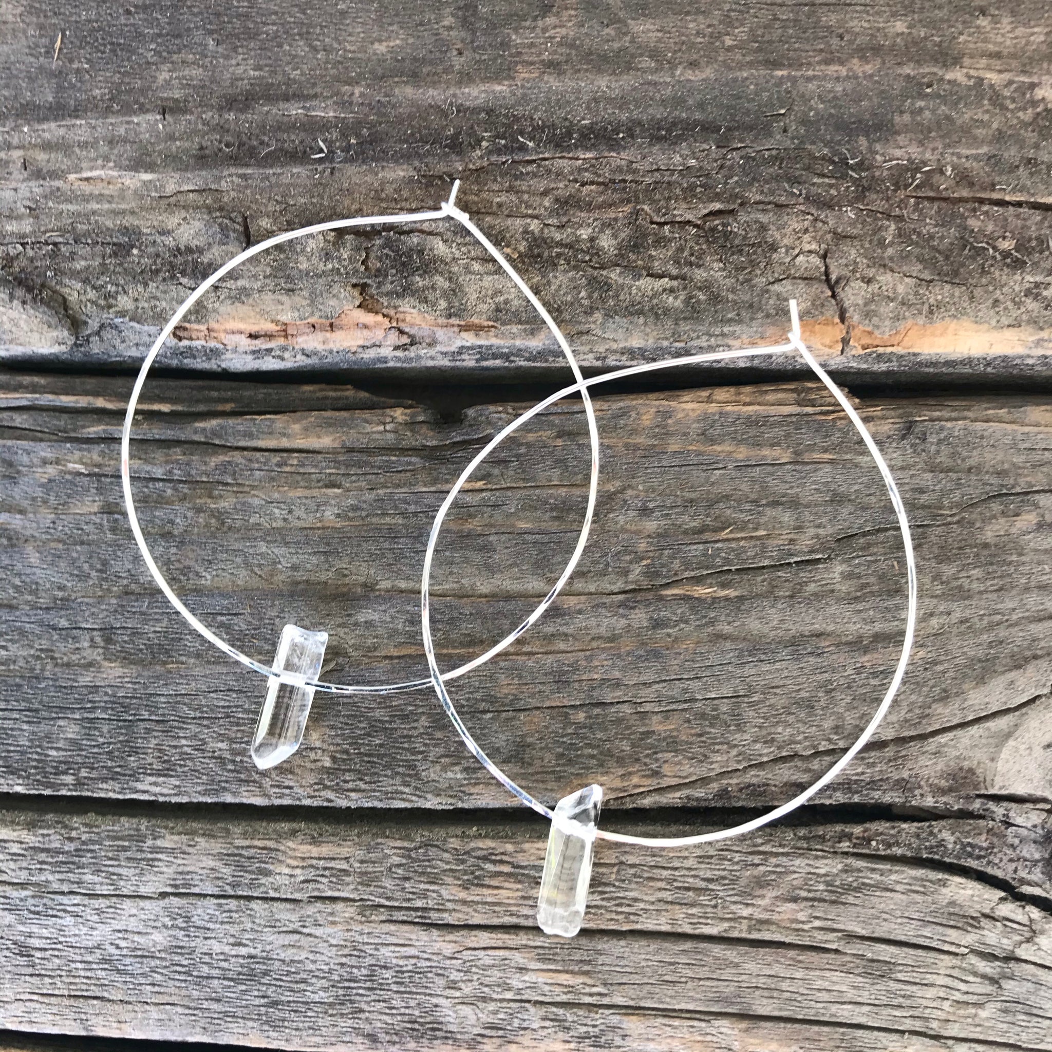 Delicate Silver Hoops with Quartz Crystals