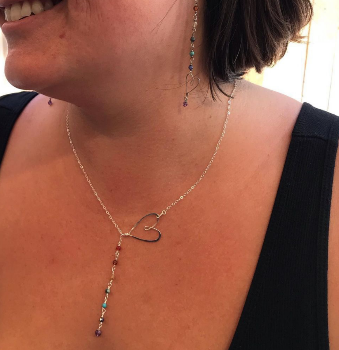 silver rainbow sliding heart necklace