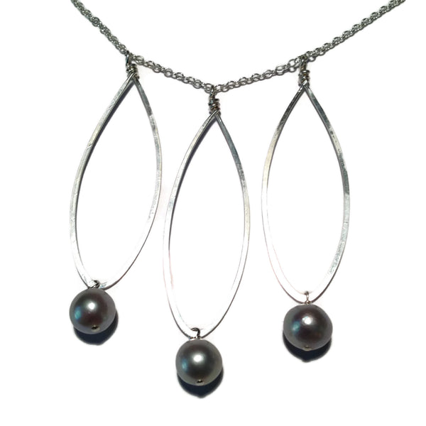 Beth Jewelry, handmade long teardrops necklace with pearls