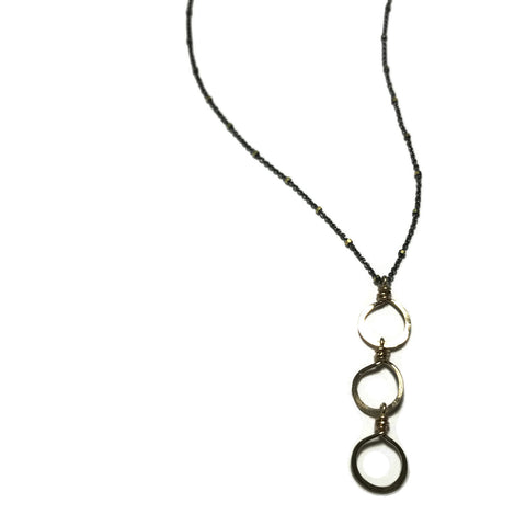 Oxidized 3 Small Circles Drop Necklace