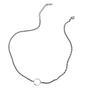 beth jewelry oxidized tiny circle necklace, silver
