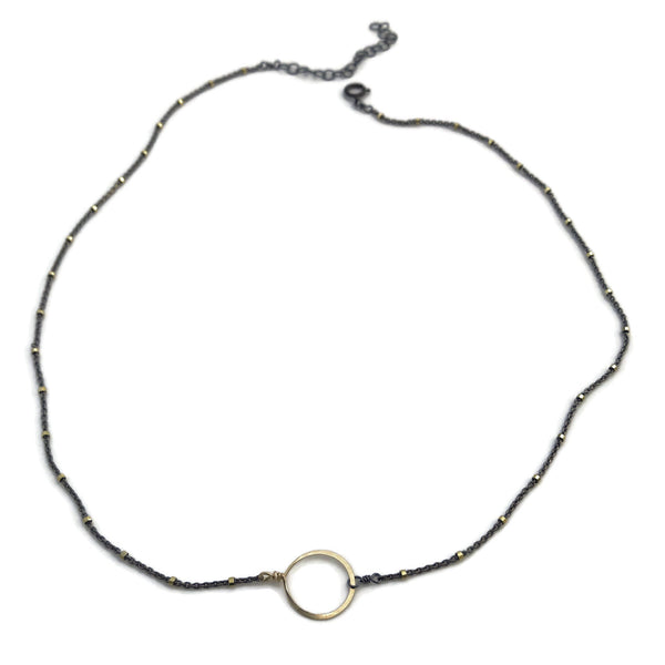 beth jewelry oxidized tiny circle necklace, gold