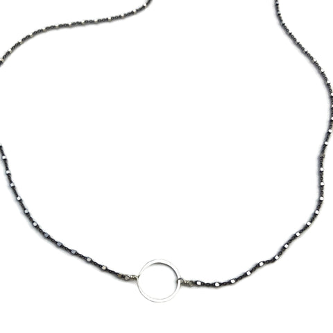 beth jewelry oxidized tiny circle necklace, silver or gold