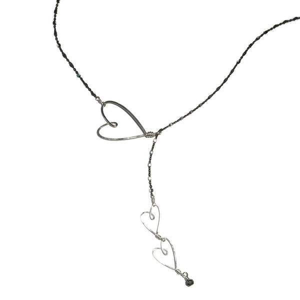 Beth Jewelry, handmade oxidized sliding hearts necklace