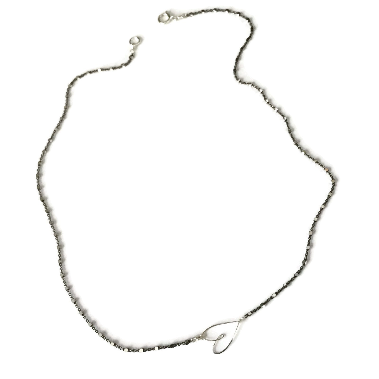Beth Jewelry, handmade oxidized tiny heart necklace