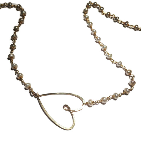 Beth Jewelry, handmade pearl sideways heart necklace