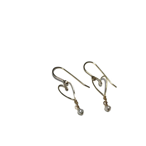 Beth Jewelry, gold-filled tiny heart earrings with pearl