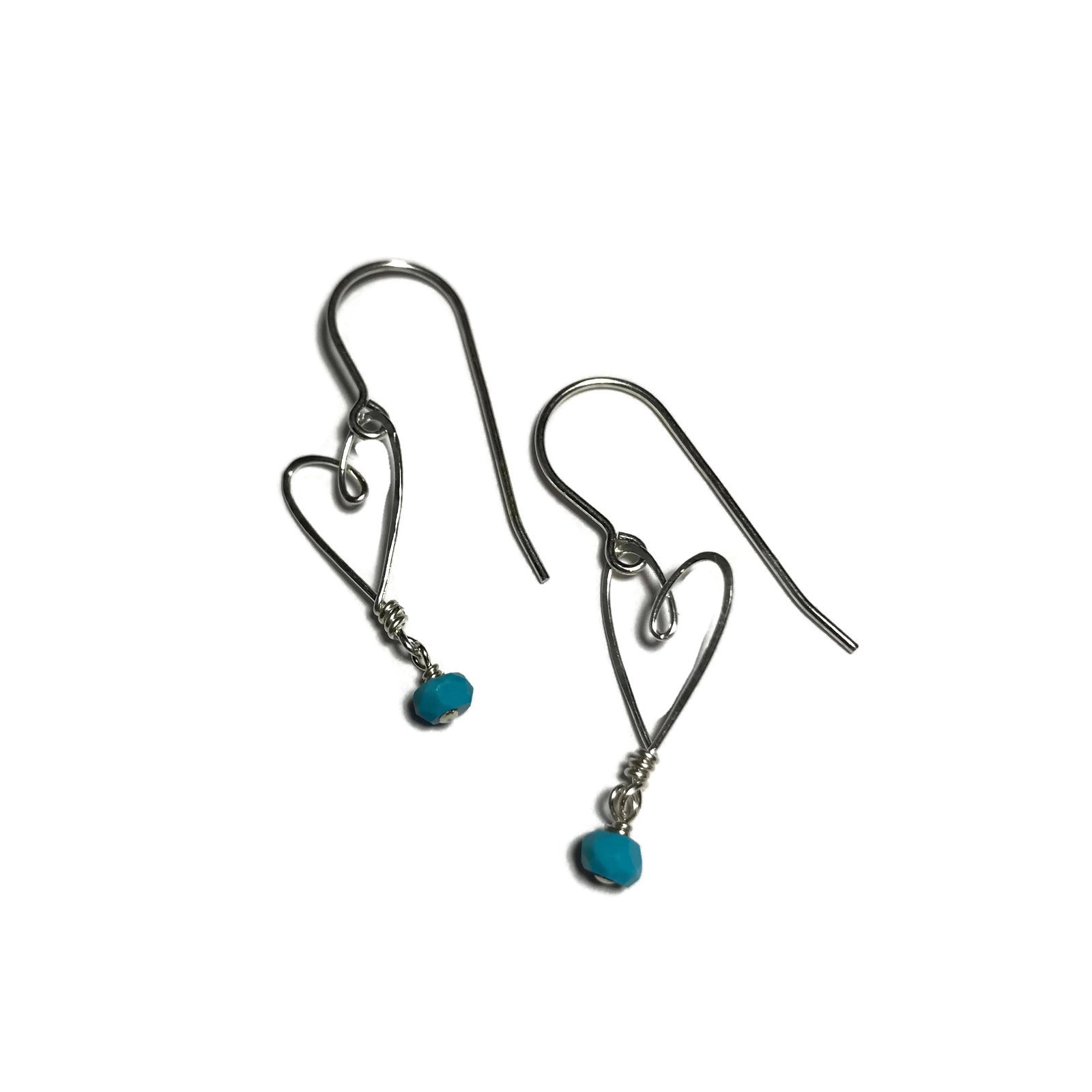 Beth Jewelry handmade silver tiny heart earrings with turquoise