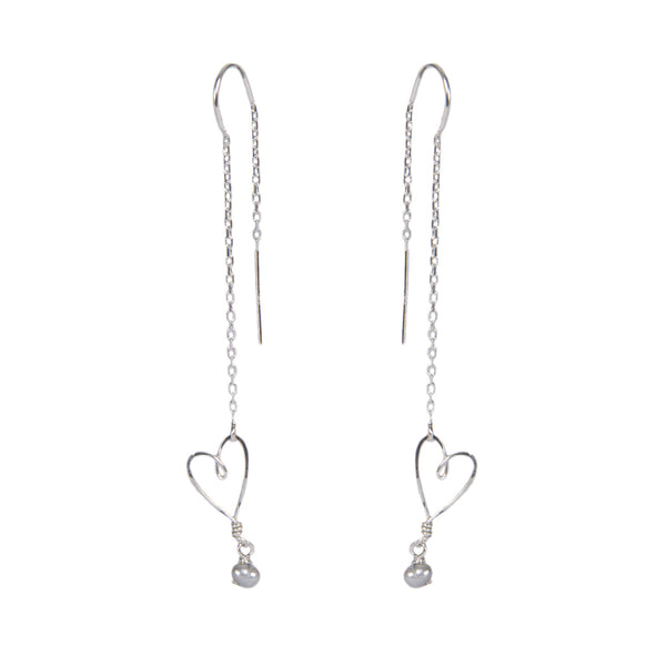 tiny heart threader earrings with pearl